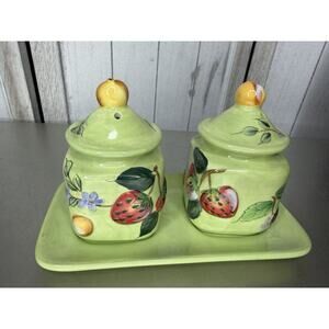 Claire Murray Fruit & Berries Salt & Pepper Shakers & Tray Whimsy